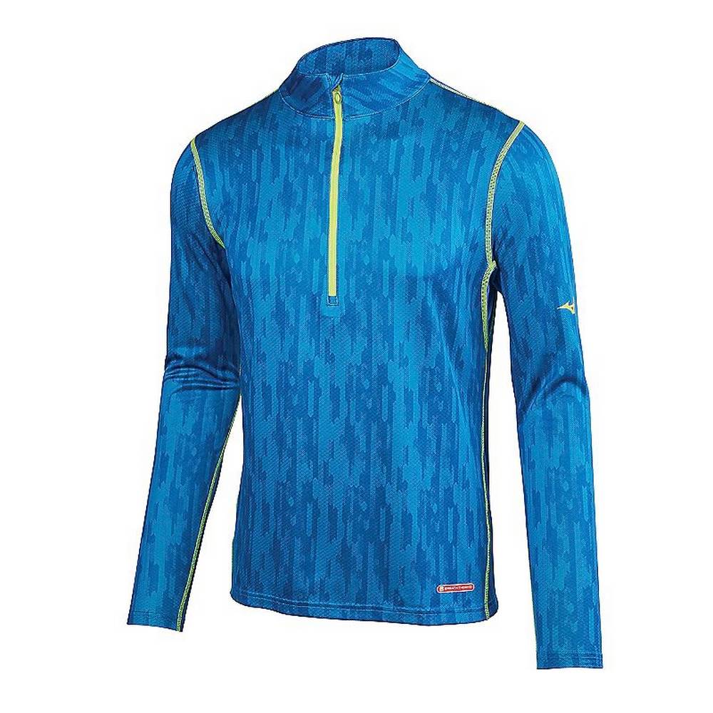 Base Layer Mizuno Breath Thermo Half Cerniera Uomo - Blu/Gialle - 53429-DYLB